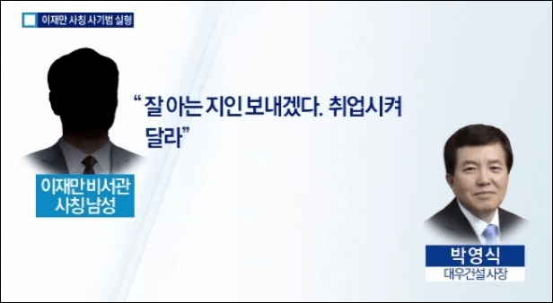 ▲ 이재만 비서관을 사칭한 조모씨와 박영식 대우건설 사장의 전화 내용 ⓒ 채널A
