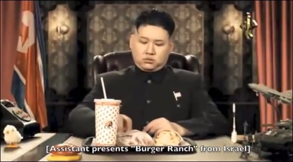 ▲이스라엘 햄버거 회사의 광고, 대역배우가 북한 김정은을 연기했다. ⓒ유튜브 캡처