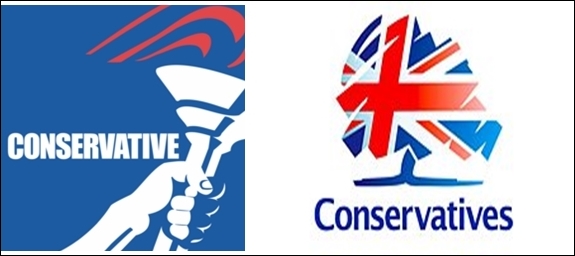 ▲영국 보수당은 횃불 로고를 사용하다 나무 모양으로 바꿨다.
