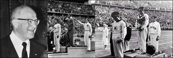 ▲좌측부터 에딘버리 브런디지 IOC 위원장, 1936년 베를린올림픽 제시 오언스, 손기정 선수 ⓒ구글이미지