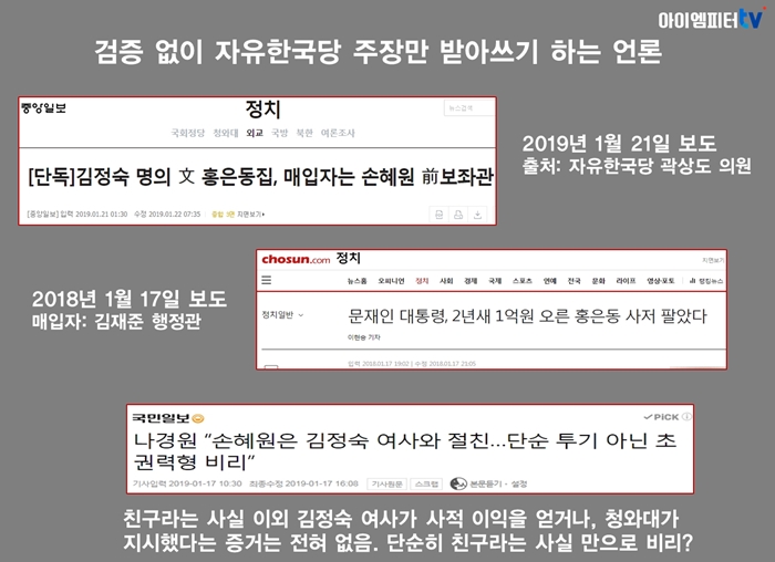 ▲ 손혜원 보도를 보면 대다수 한국 언론은 자유한국당의 주장을 검증 없이 받아썼다.