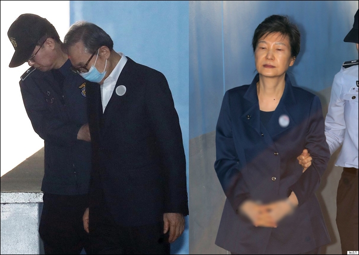 ▲재판을 받기 위해 구치소에서 법원으로 가는 이명박, 박근혜 전 대통령