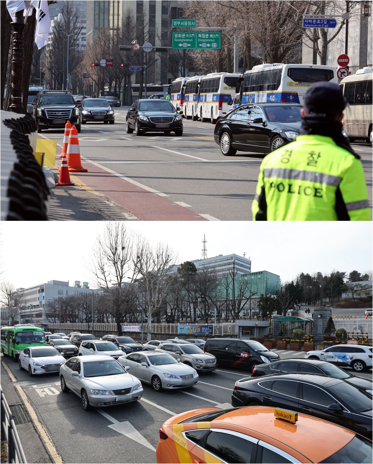 ▲윤석열 당선자의 인수위 출근 모습(상)과 국방부 앞 출근시간 모습 (하) ⓒ연합뉴스) 