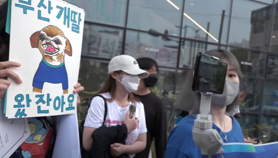 ▲2022년 지방선거 당시 부산 지역 지원 유세에 나선 이재명 후보를 환영하는 피켓을 든 개딸들 