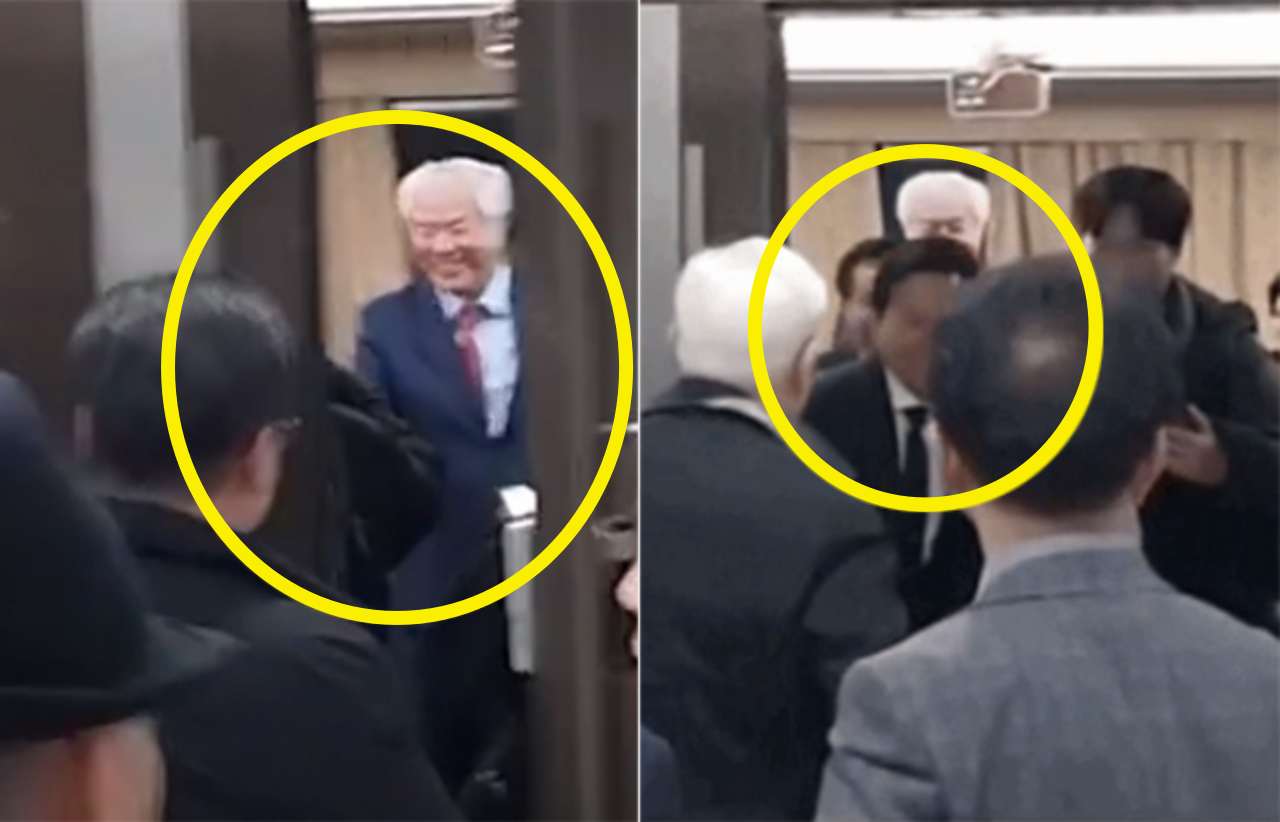 ▲원희룡 장관이 전광훈 목사 대기실에 찾아가 인사한 후 대기실을 나서는 모습ⓒ유튜브 갈무리 