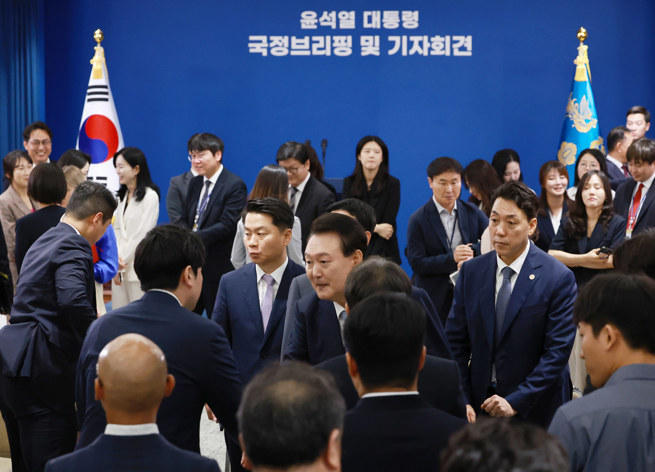 ▲ 윤석열 대통령이 29일 오전 서울 용산 대통령실 청사 브리핑실에서 '국정브리핑 및 기자회견'을 하고 있다. 2024.8.29 ⓒ연합뉴스 