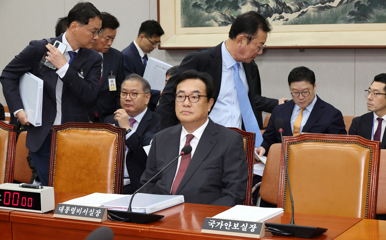 ▲ 정진석 비서실장이 1일 서울 여의도 국회에서 열린 운영위원회의 대통령비서실과 국가안보실, 대통령 경호처 대상 국정감사에 출석해 자리하고 있다. 2024.11.1 ⓒ 연합뉴스