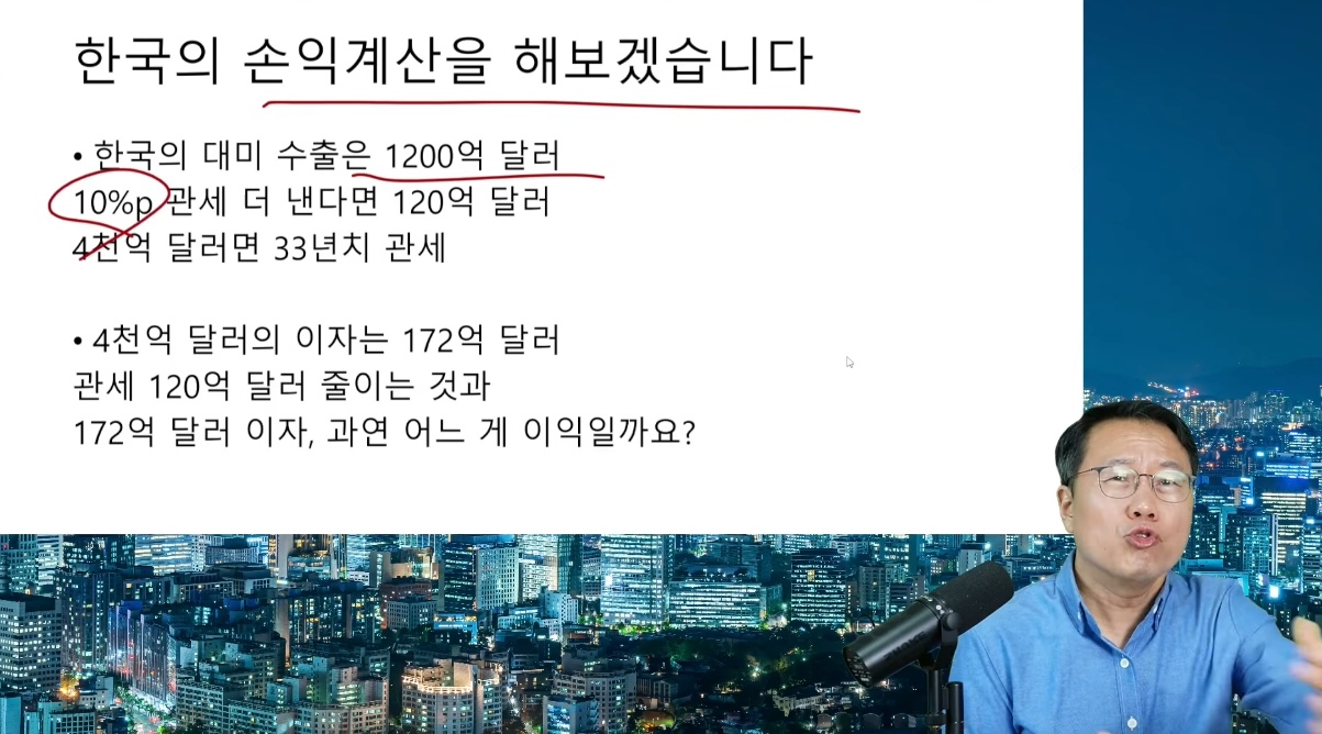 ▲ 박종훈 지식경제연구소 소장이 미일 협상을 토대로 분석한 한국의 손익계산 © 유튜브 갈무리
